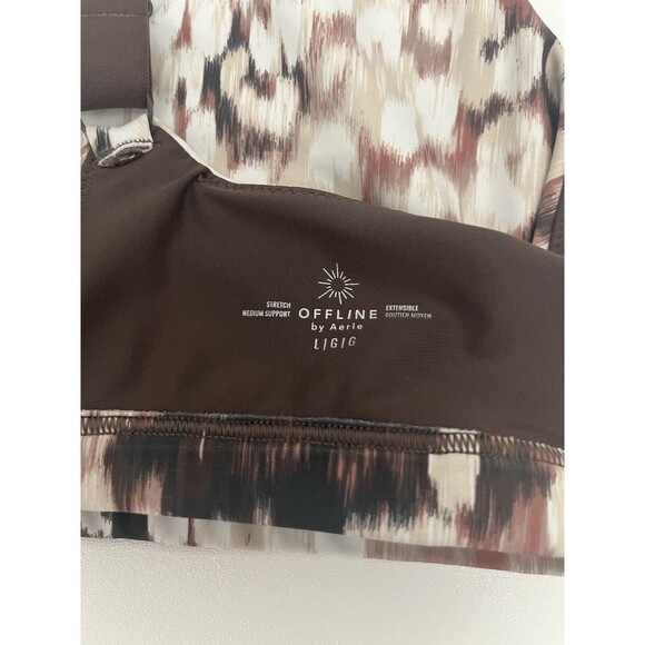Aerie | OFFLINE Shine Strappy Back Sports Bra in Coco Cream Brown Print Large - Picture 8 of 13